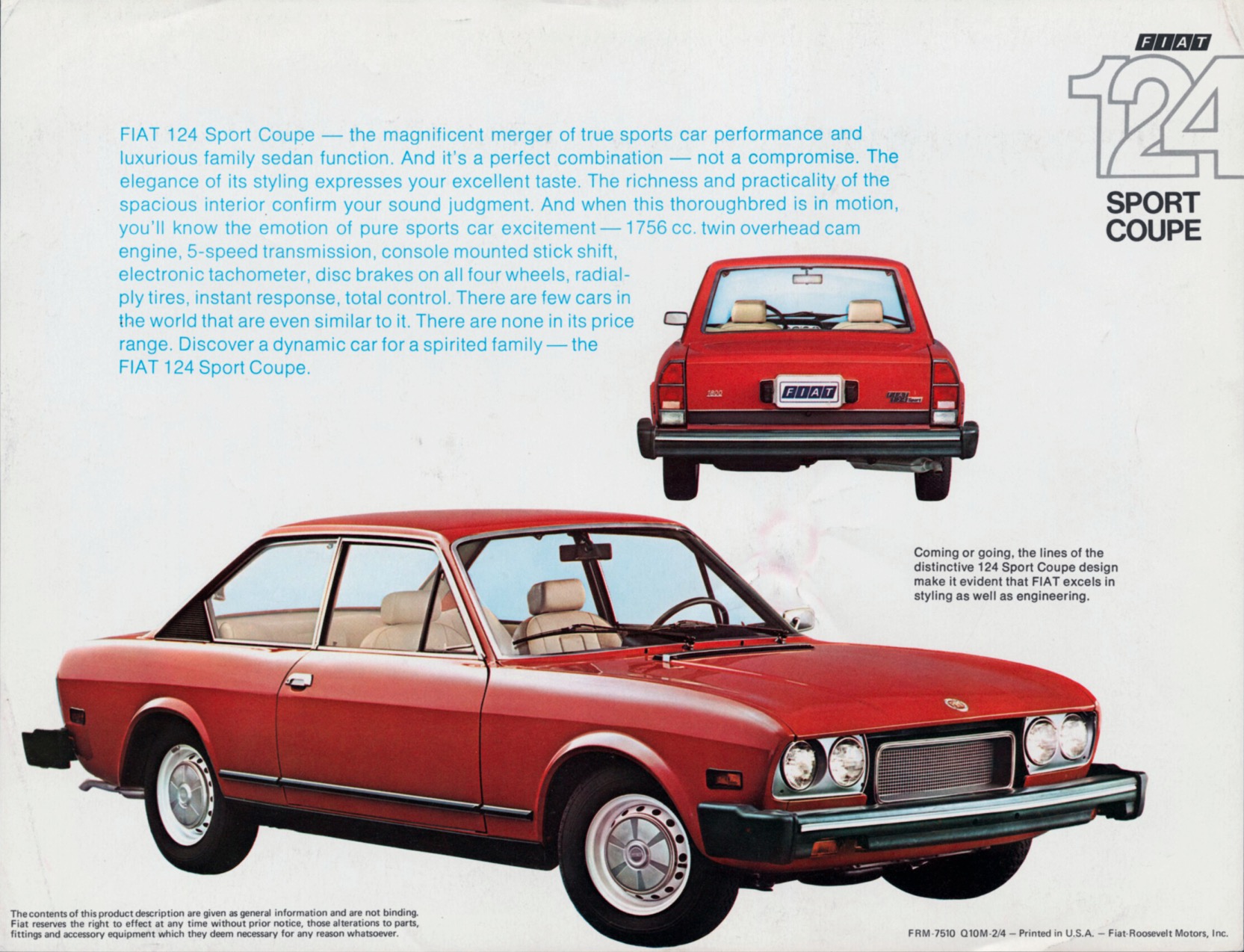 1974 Fiat 124 Sport Coupe Brochure Page 2